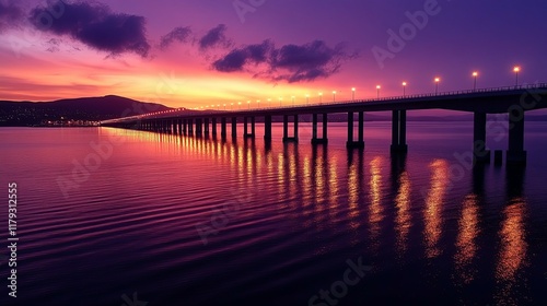 Wallpaper Mural Serene Bridge at Sunset: A Vibrant Landscape Photography Torontodigital.ca
