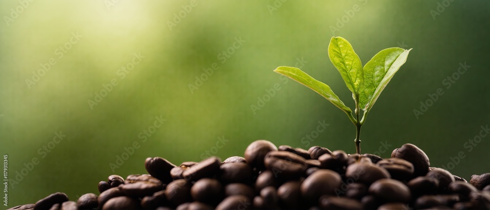 Growth trees concept with coffee bean seedlings symbolizes new beginnings and the cycle of growth. Generative AI Growth trees concept with coffee bean seedlings symbolizes new beginnings and the cycle of growth. Generative AI