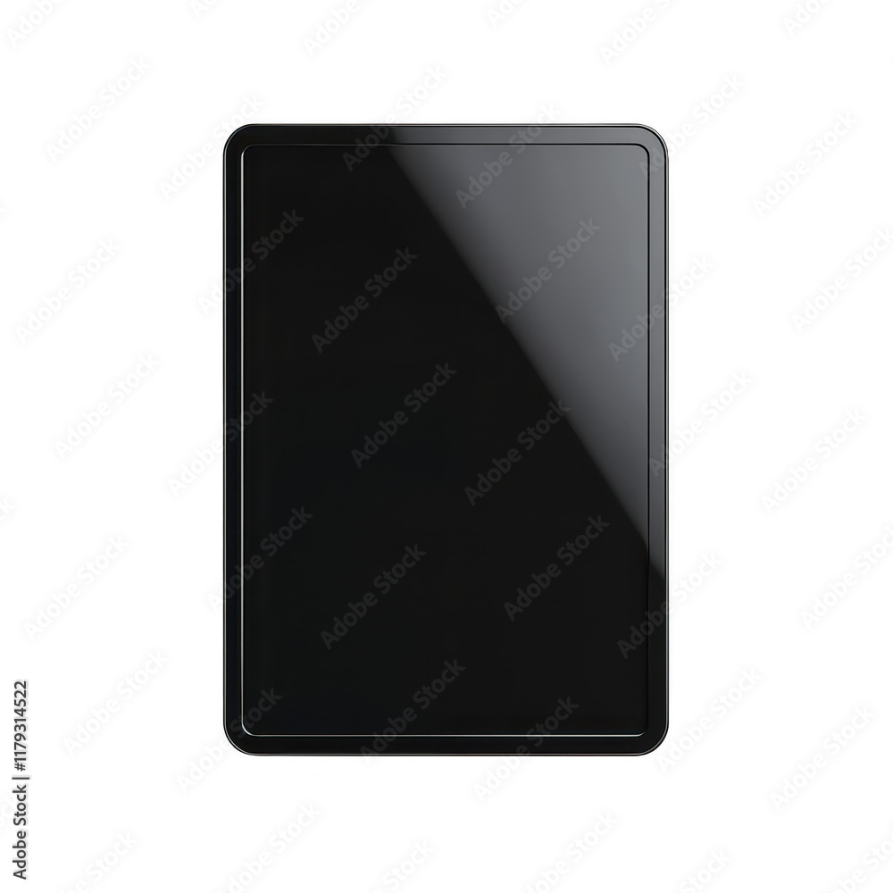 Sleek black tablet with a glossy screen ready for digital engagement., isolated on a transparent background. Sleek black tablet with a glossy screen ready for digital engagement., isolated on a transparent background.