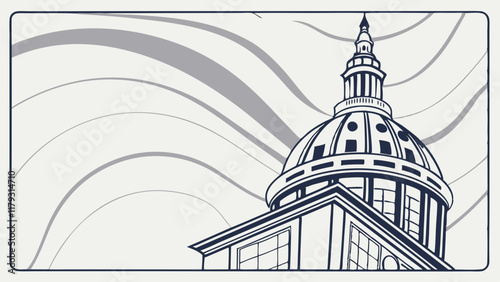 Detailed Line Art Illustration of a Government Building