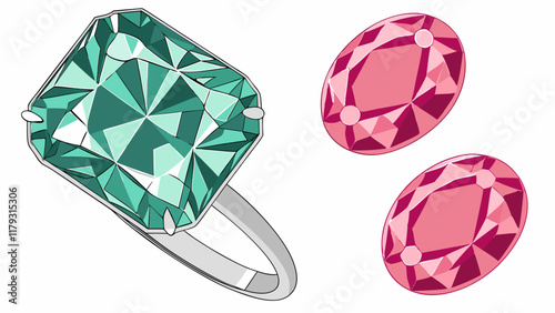 Elegant Emerald Cut Ring and Pink Gemstone