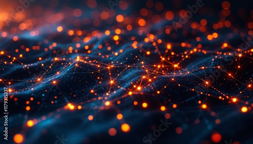 Wallpaper Mural Abstract Network of Glowing Nodes and Interconnected Lines on a Dark Background Torontodigital.ca