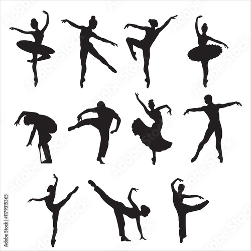 set of vector various style dancer vector silhouette	
