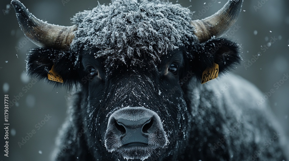 An extreme close-up of a yak emphasizes the fine texture of its fur, reflecting the majesty of this noble beast in its cold habitat. An extreme close-up of a yak emphasizes the fine texture of its fur, reflecting the majesty of this noble beast in its cold habitat.