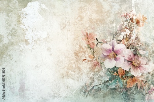 Pastel floral bouquet on textured background.