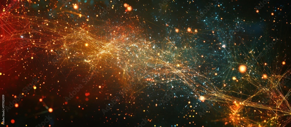 Obraz premium Cosmic Nebula with vibrant orange and teal hues, glowing gas and dust clouds.