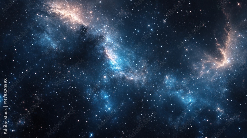Naklejka premium Cosmic nebula with swirling gas and dust clouds, stars, and galaxies in deep space.