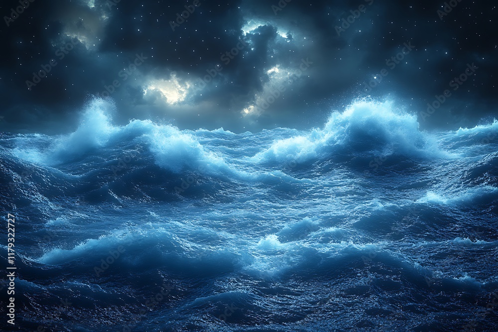 Fototapeta premium Turbulent Ocean Waves Under a Starry Night Sky