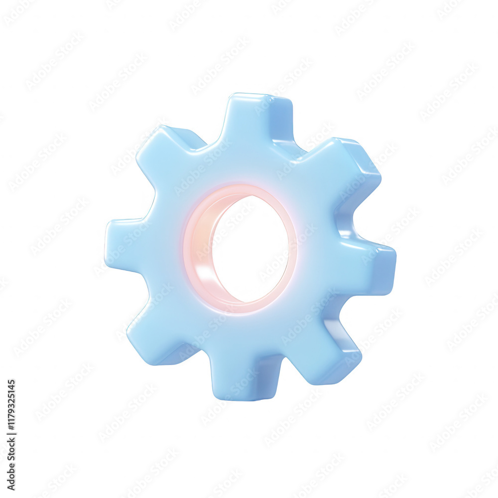 A soft blue gear symbolizing innovation and progress in design and technology., isolated on a transparent background. A soft blue gear symbolizing innovation and progress in design and technology., isolated on a transparent background.