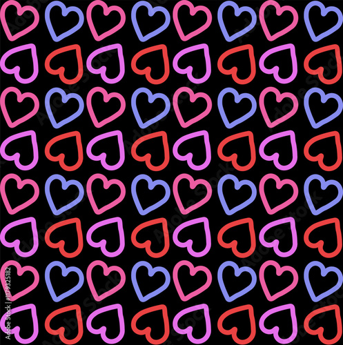 Seamless texture in the form of a pattern of multi-colored hearts on a black background