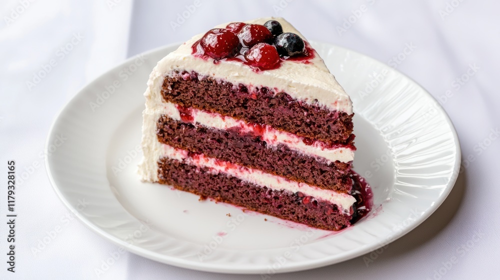 Bright photography of decadent raspberry layered cake dessert Bright photography of decadent raspberry layered cake dessert