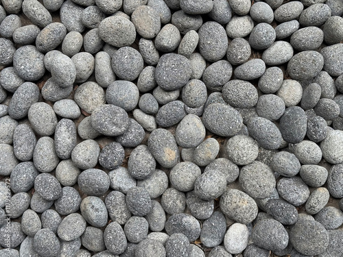 Obraz na plátně Grey natural pebbles or pebble stones as decorative material on landscape garden or park