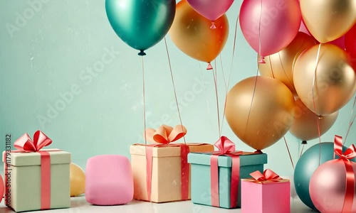 Colorful balloons and gifts for a festive celebration.