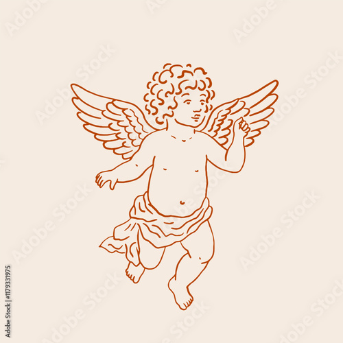 Vintage Cherub Hand Drawn Vector Illustration