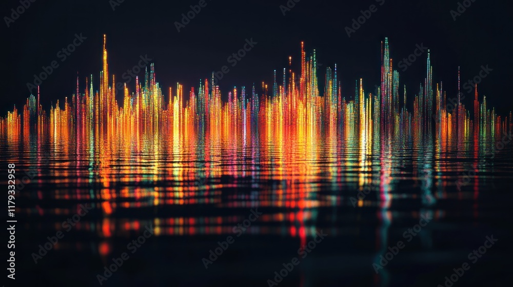 Abstract city of skyscrapers and business centers at night with illumination lights reflected in the water. AI generated Abstract city of skyscrapers and business centers at night with illumination lights reflected in the water. AI generated