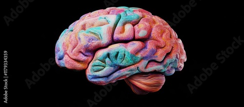 Colorful human brain model on black background. photo