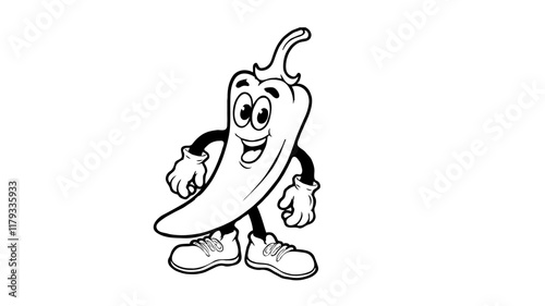 logo of a cartoon Tabasco pepper wearing gloves and  shoes, coloring page Generative AI
