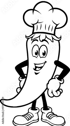 logo of a cartoon Tabasco pepper wearing gloves and  shoes, coloring page Generative AI
