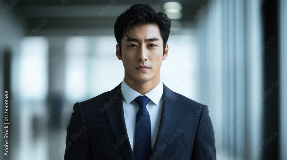 Confident Asian businessman in suit, serious expression, indoor office setting. Confident Asian businessman in suit, serious expression, indoor office setting.