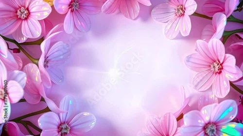 Wallpaper Mural  Floral frame with flowers shimmering holographic glares on pastel background, greeting cards, advertising, promotions, flower shops, events, Copy space. Torontodigital.ca