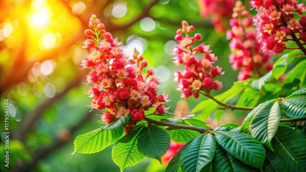 Stunning Red Horse-Chestnut Tree in Spring with Bokeh Effect, Nature's Beauty, Medium-Sized Tree, Blossoming Flowers, Vibrant Colors, Outdoor Serenity, Natural Scenery, Green Leaves, Garden Delight Stunning Red Horse-Chestnut Tree in Spring with Bokeh Effect, Nature's Beauty, Medium-Sized Tree, Blossoming Flowers, Vibrant Colors, Outdoor Serenity, Natural Scenery, Green Leaves, Garden Delight