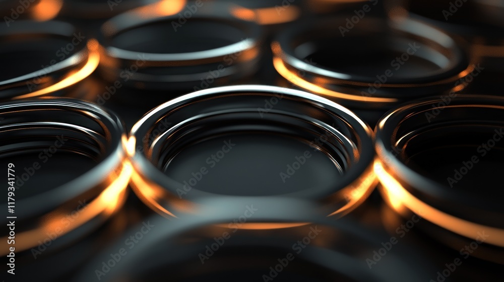 Abstract close-up of glowing metallic rings. Abstract close-up of glowing metallic rings.