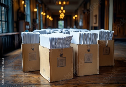 Multiple documents in a plastic container are set for destruction to secure the disposal of sensitive information and materials