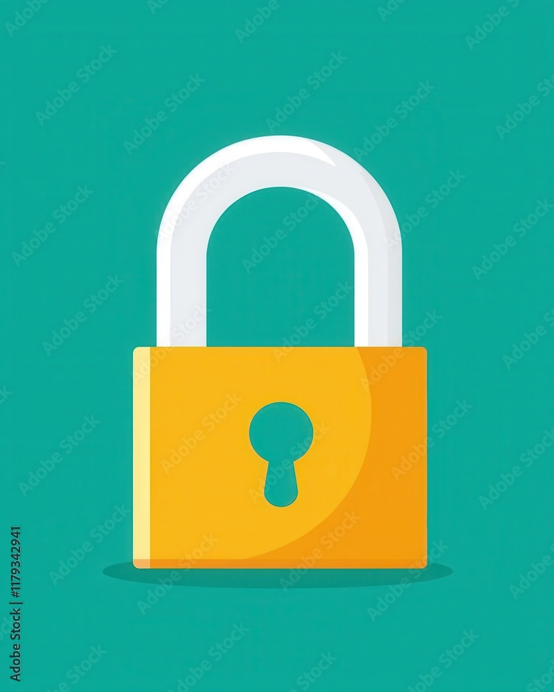 Bright Yellow Padlock Icon on Turquoise Background for Security Design Bright Yellow Padlock Icon on Turquoise Background for Security Design