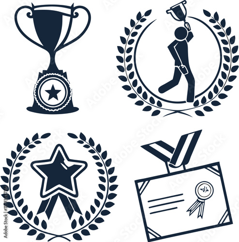 Award Silhouette Icons set vector art illustration