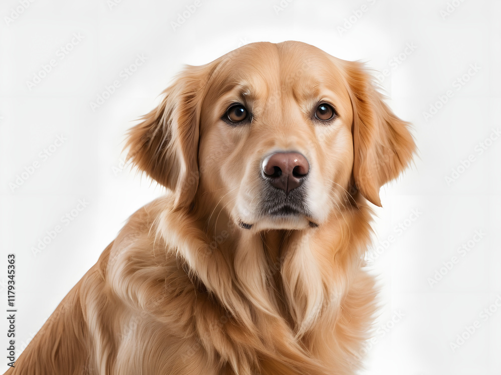 Adorable golden retriever's transparent portrait against a crisp white background Adorable golden retriever's transparent portrait against a crisp white background