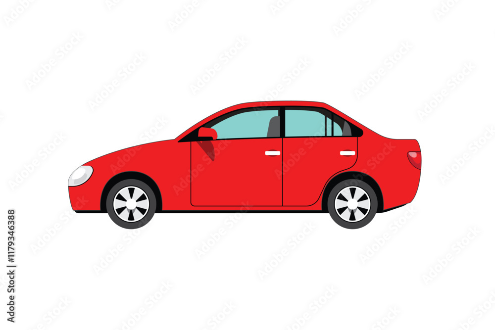 Red car on Side view isolated on the white background. Modern urban transport design. Automobile industry, flat vector graphic. white background Red car on Side view isolated on the white background. Modern urban transport design. Automobile industry, flat vector graphic. white background
