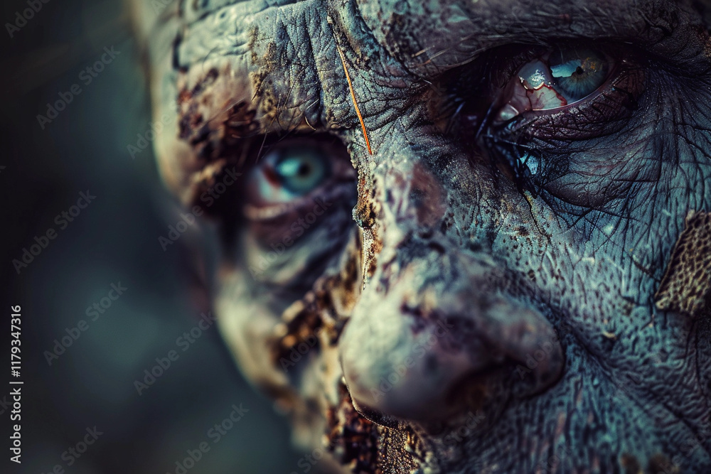 Scary sinister zombie wandering in street with dramatic lighting on Halloween, abstract vivid composition consists of fictional unreal fantastic vision on background Scary sinister zombie wandering in street with dramatic lighting on Halloween, abstract vivid composition consists of fictional unreal fantastic vision on background