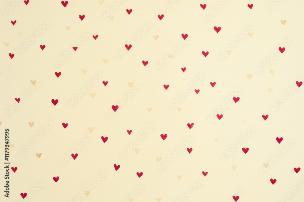 Scattered red and beige hearts on cream background. Scattered red and beige hearts on cream background.
