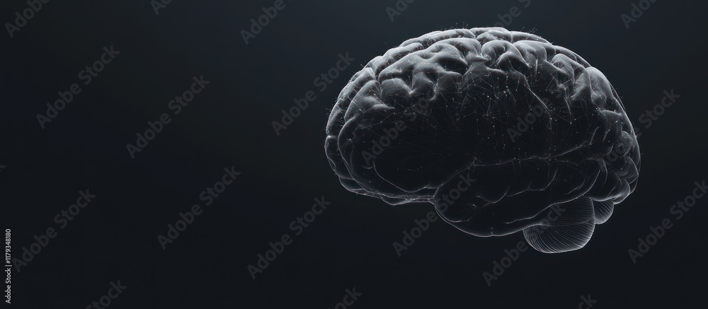 3D rendered human brain isolated on dark background. 3D rendered human brain isolated on dark background.