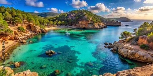 Cala Tarida Ibiza Beach: Sun-Kissed Cliffs & Turquoise Waters - Balearic Islands Spain photo