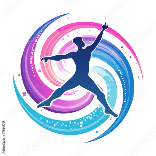 Silhouette of a Ecstatic Dancing Figure with Colorful Abstract Swirls