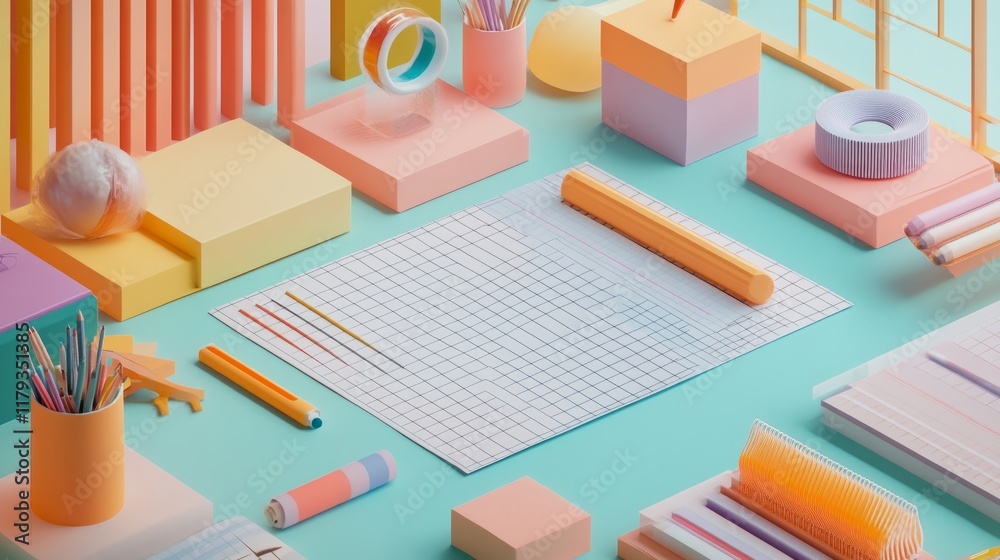 Work place of a creative person with a variety of colorful stationery objects Work place of a creative person with a variety of colorful stationery objects