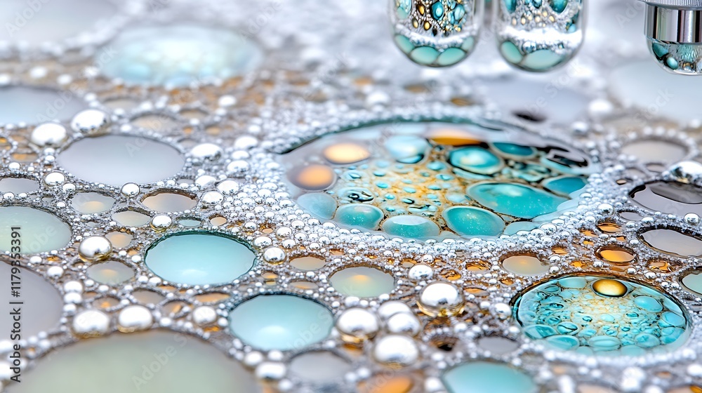 Abstract Liquid Bubbles Teal Gold Silver Macro Photography Abstract Liquid Bubbles Teal Gold Silver Macro Photography