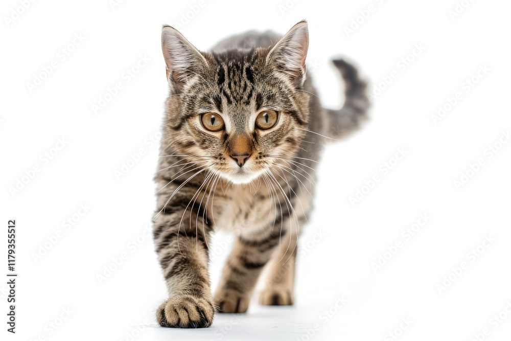 American Short Hair Cat Walking at the Camera in Front Isolated of White Background American Short Hair Cat Walking at the Camera in Front Isolated of White Background