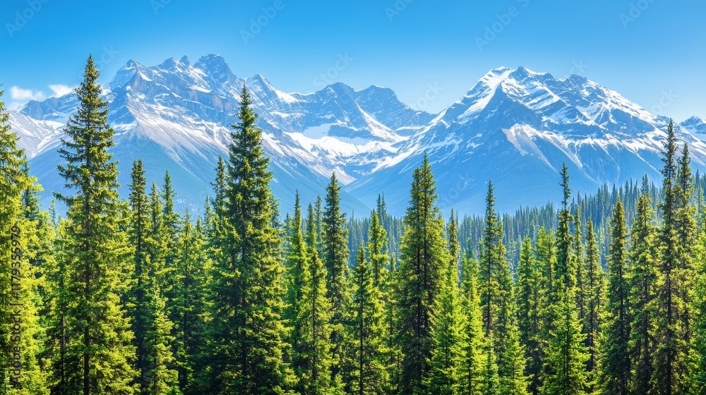 The Rocky mountains, shrouded in snow, embrace summer's warm sun The Rocky mountains, shrouded in snow, embrace summer's warm sun