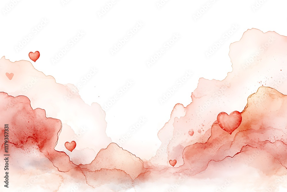 Obraz premium Artistic valentine's day love celebration with warm toned watercolor hearts background