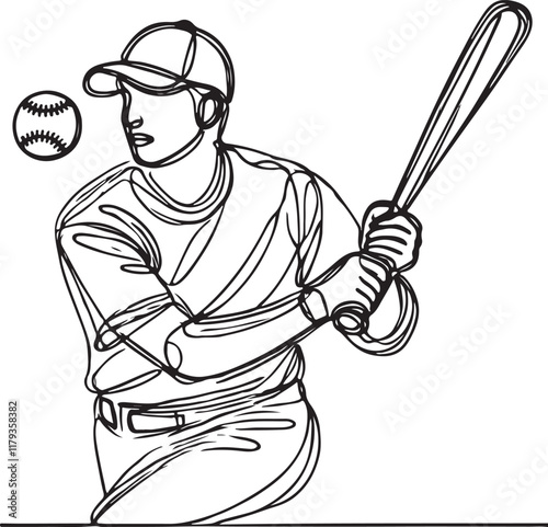 Baseball Line Drawing. Celebrating Skill, Focus, and Athleticism in Action