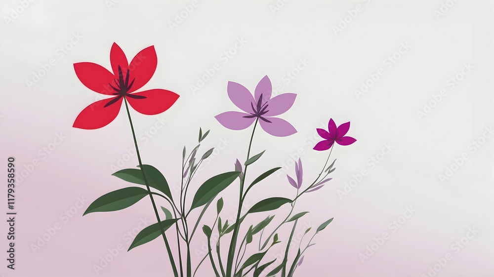 Flower and plants background, minimalist patterns use for graphic design or wallpaper. using colors red, green, purple Flower and plants background, minimalist patterns use for graphic design or wallpaper. using colors red, green, purple
