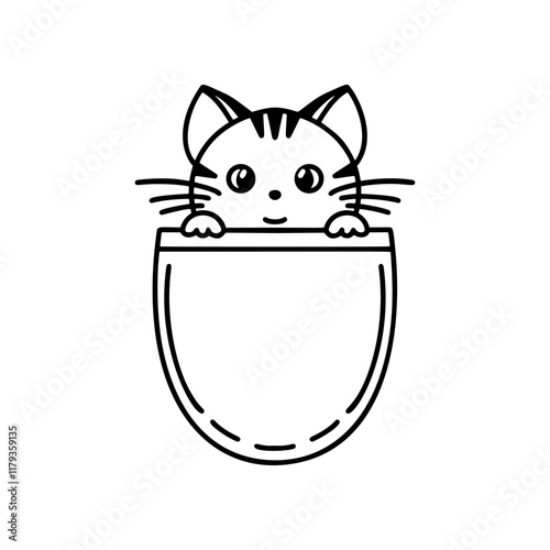 Adorable kitten peeking from a pocket silhouette, vector format, ideal for t-shirt prints, stickers, and creative pet designs