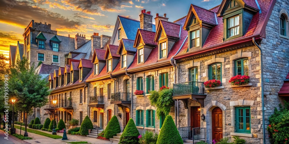 Fototapeta premium Charming Montreal Townhouses: French Architecture in Urban Setting