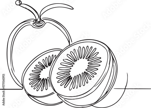 Kiwi Fruit Vector Art. Stylish Line Drawing Illustration