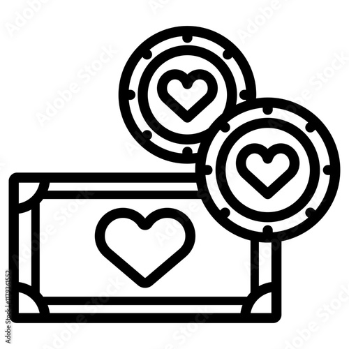 하트모양 지폐와 동전 아이콘