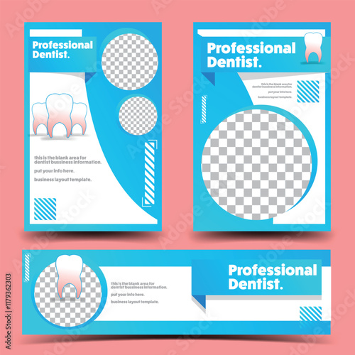 dentist dental clinic business poster banner print ads poster layout template for promotion,  tooth health hospital in 2d illustration graphic vector