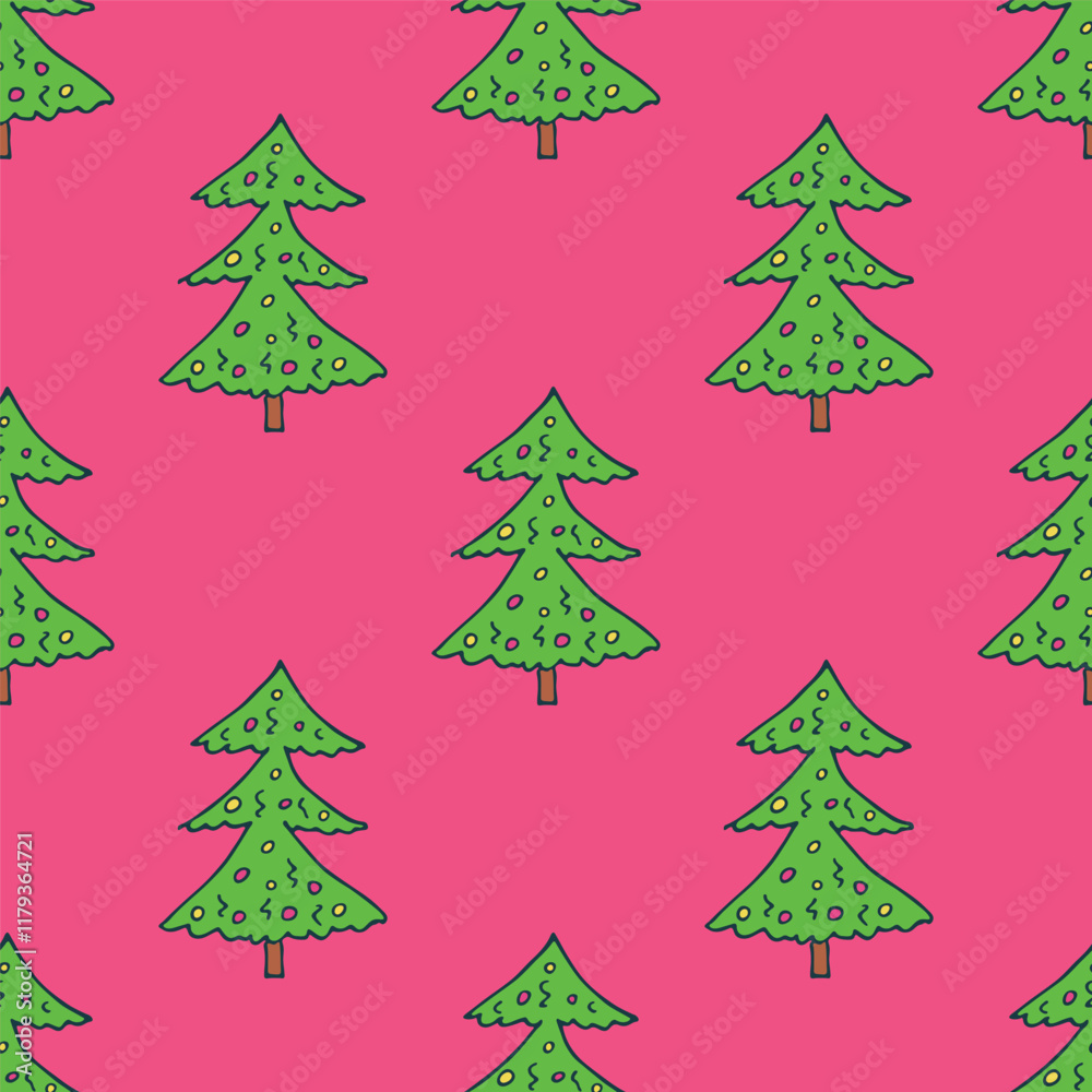 Obraz premium Seamless pattern with geometric minimal scandinavian Christmas tree doodle for decorative print, wrapping paper, greeting cards and fabric