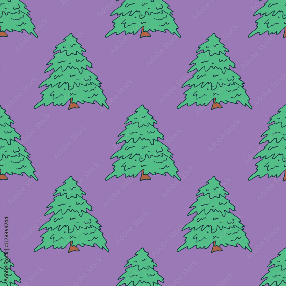 Fototapeta premium Seamless pattern with geometric minimal scandinavian Christmas tree doodle for decorative print, wrapping paper, greeting cards and fabric